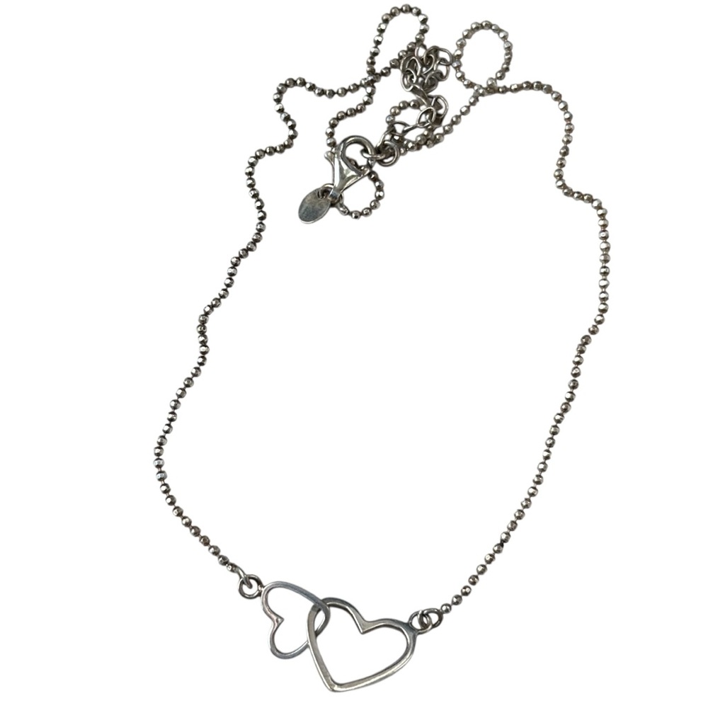 Vintage Dyadema Sterling Silver Joined Hearts Pendant Necklace Adjustable Italy